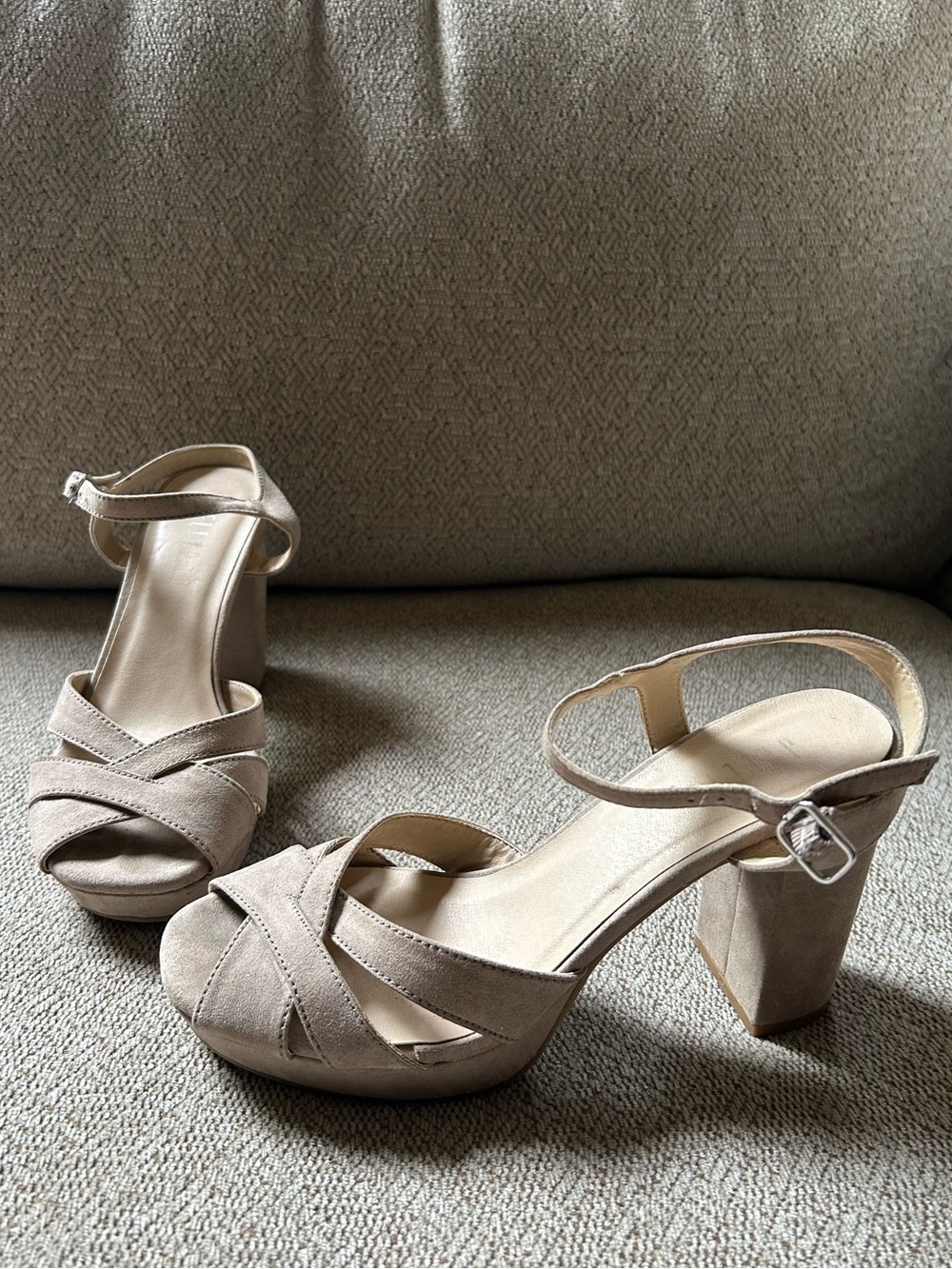 Jellypop Women’s Neutral Taupe Suede-like Platform Sandal with Ankle Strap Heels